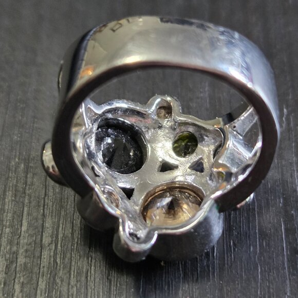 Chunky Stainless Steel Multi Gemstone Statement Ring Size 7 - Picture 5 of 6